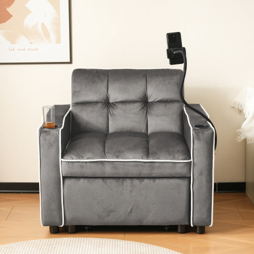 3-in-1 Convertible Sofa Bed | Single Armchair with Drink & Phone Holders
