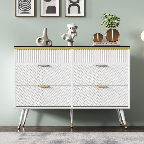6-Drawer Sideboard Cabinet | Amber Glass Chest of Drawers with Anti-Tip Kit