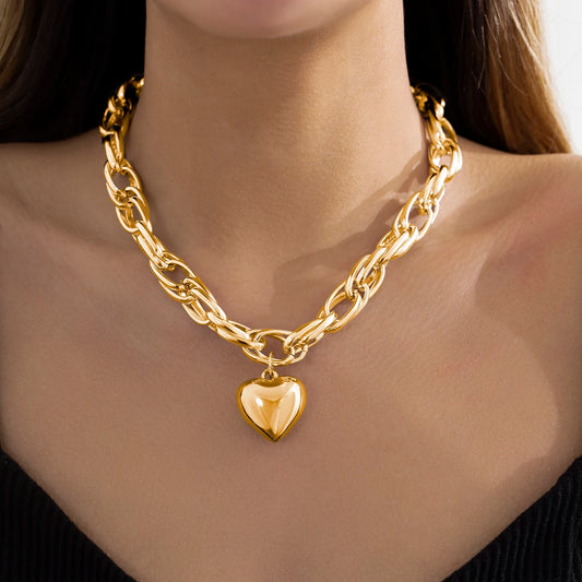 Chunky Heart Statement Necklace | Bold Grunge Link Chain & Heavy Heart Pendant