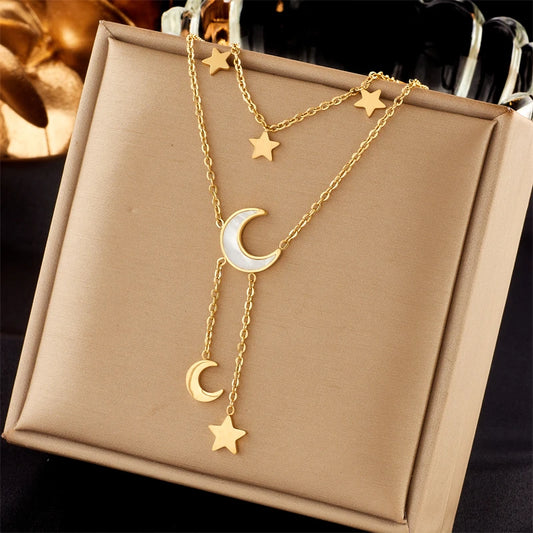 Heart Eye & Butterfly Multi-Motif Necklace | Waterproof 316L Stainless Steel Gold Link Chain
