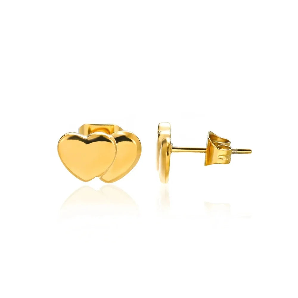 Hollow Zircon Heart Studs | Waterproof Gold Stainless Steel Screw-Back Earrings