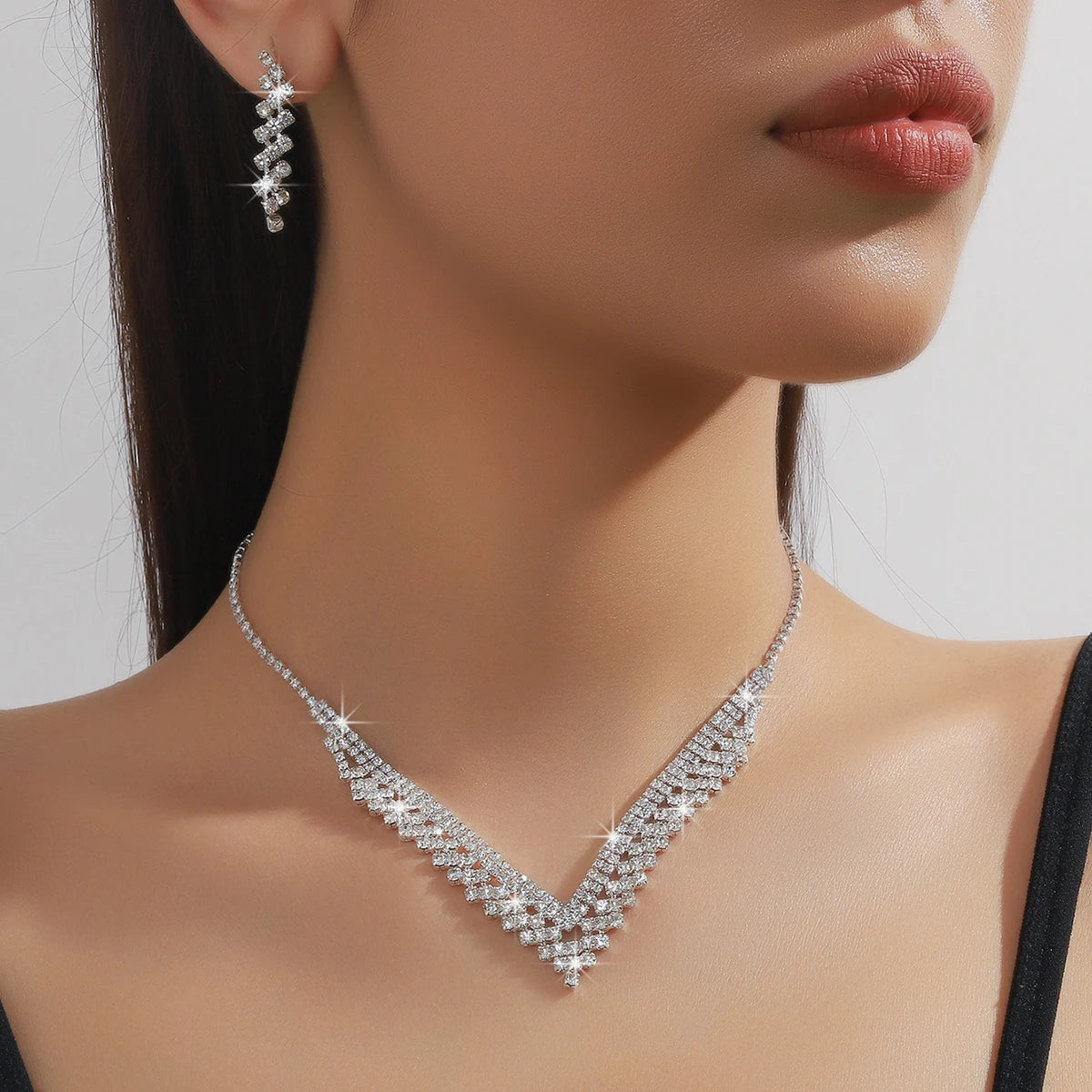 Silver Claw Chain 4-Piece Jewellery Set | Wedding & Banquet Necklace, Bracelet & Earrings