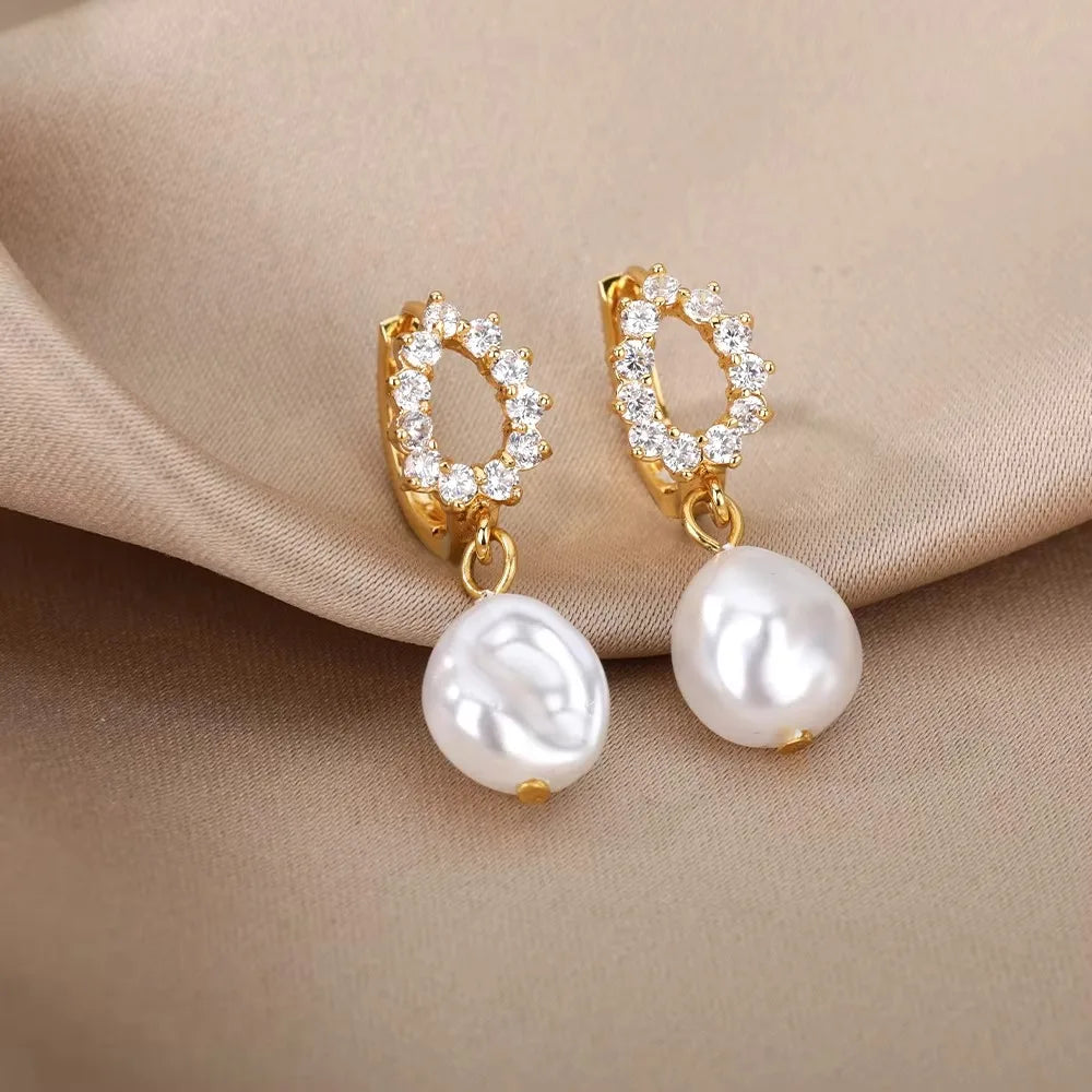 Butterfly Pearl & Zircon Droplets | Waterproof 316L Stainless Steel Gold Plated Earrings