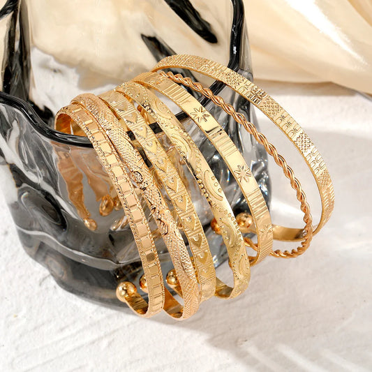 7-Piece Gold Heart Stackable Bracelet Set | Punk & Boho-Chic Cuff Collection