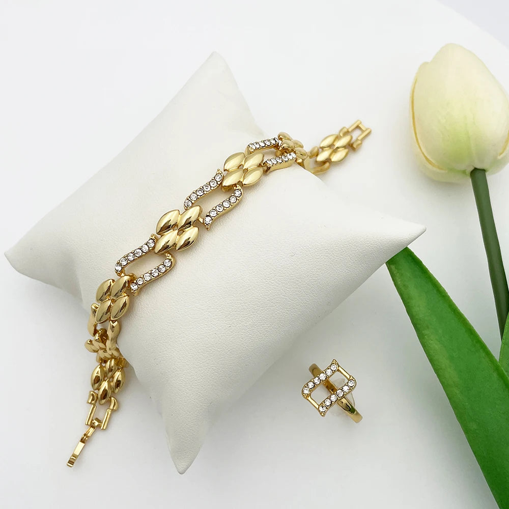 4-Piece Cuban Link Heart Jewellery Set | Gold-Plated Alloy Necklace, Bracelet, Earrings & Ring