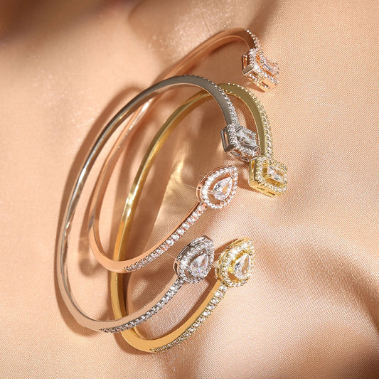 Geometric Luxe Gold Cuff | Elegant Cubic Zirconia Minimalist Bangle for Women