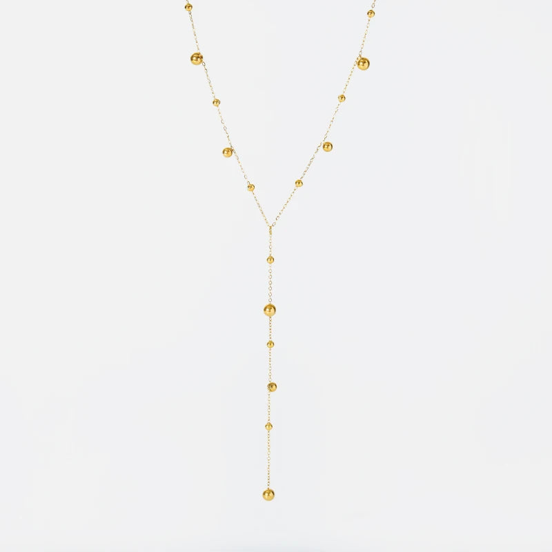 Solid Sphere Minimalist Necklace | Waterproof 316L Stainless Steel Gold Bead Link Chain