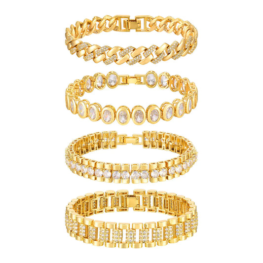 Chunky Paperclip Chain Bracelet | 14K Gold-Plated Cubic Zirconia Stackable Link Bracelet for Women