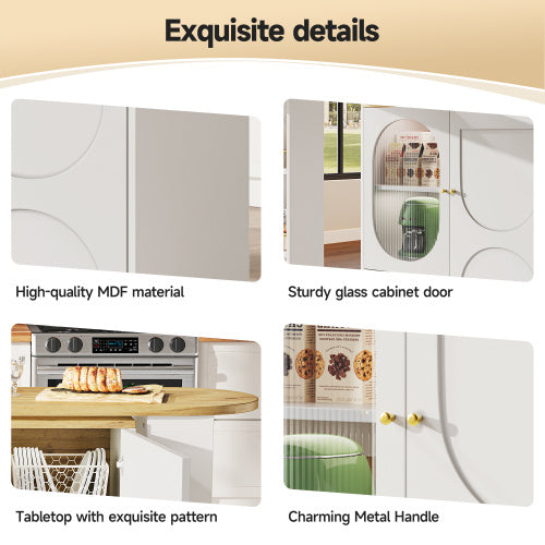 360 Rotating Bar Table Body 138 X 39 X 105 Cm, Coffee Bar Furniture, Rotating Dining Table With Storage Space, Kitchen Island, Two Doors With Shelves, Sideboard, Buffet, White