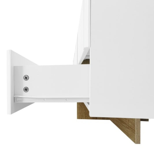 190 Cm TV Cabinet, 3 Doors, 2 Drawers, White With Gold And Wood Grain