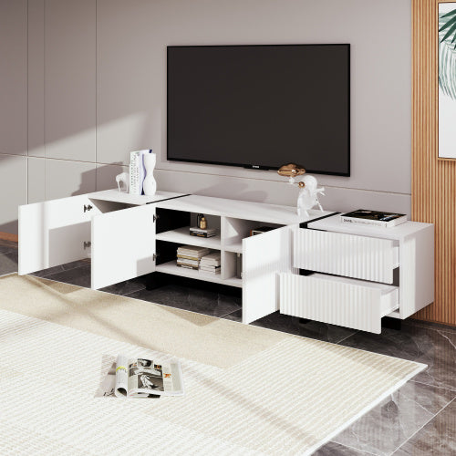 190 Cm TV Cabinet With 3 Doors, 2 Drawers, Black And White
