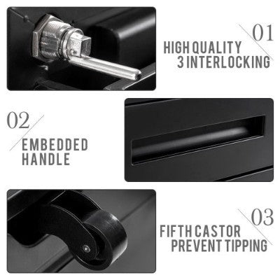 3 Drawer Steel Metal Filing Cabinet With Embedded Handle And Lock Black