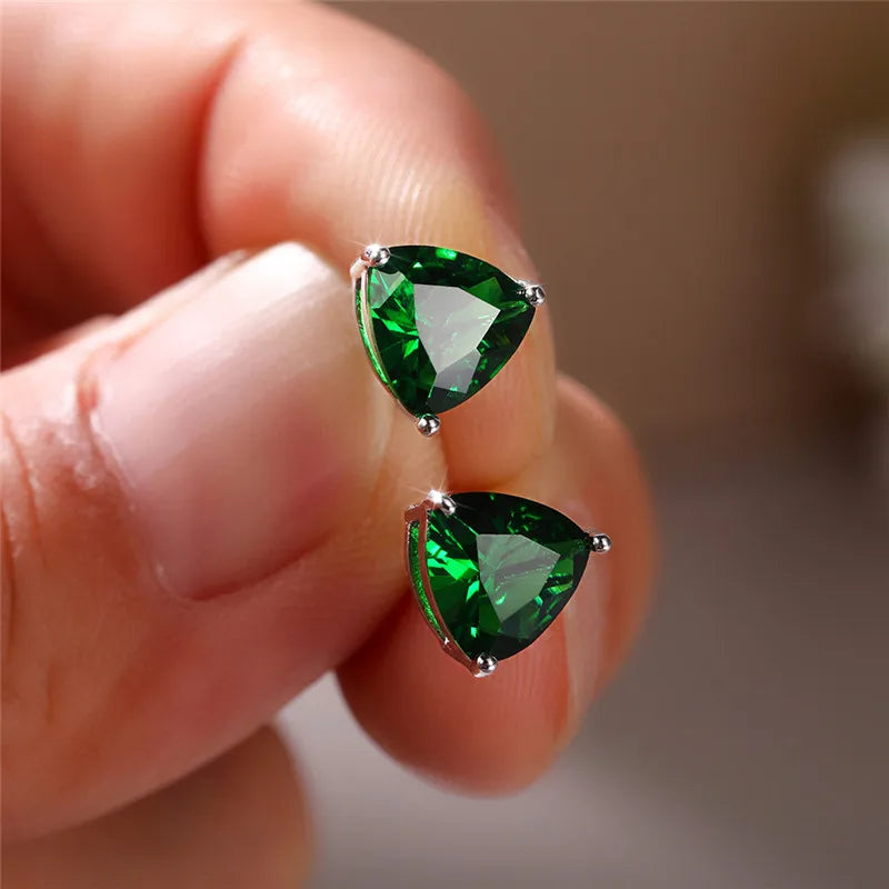 Green Cubic Zirconia Halo Stud Earrings | Gold-Tone Brass, Push-Back, 2.8g