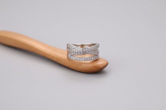 Shimmering "Overpass" Crossover Ring | 925 Sterling Silver Tone Eternity Band with Zircon Inlay