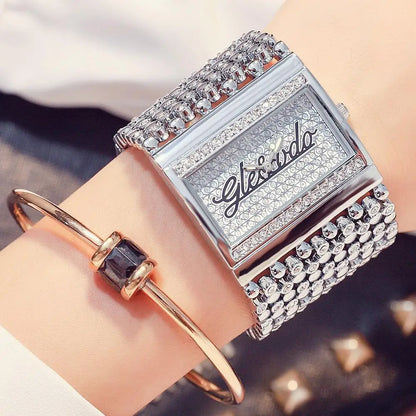 Wide Cuff Bangle Watch | Stainless Steel, 3.6x3.2cm Square Dial, 3.5-4cm Band, Hardlex, 3Bar