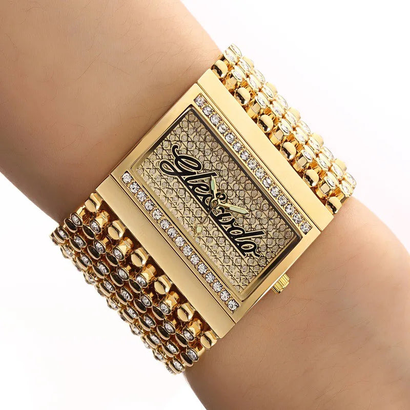Golden Statement Cuff Watch | Bold Square Minimalist Bangle Timepiece