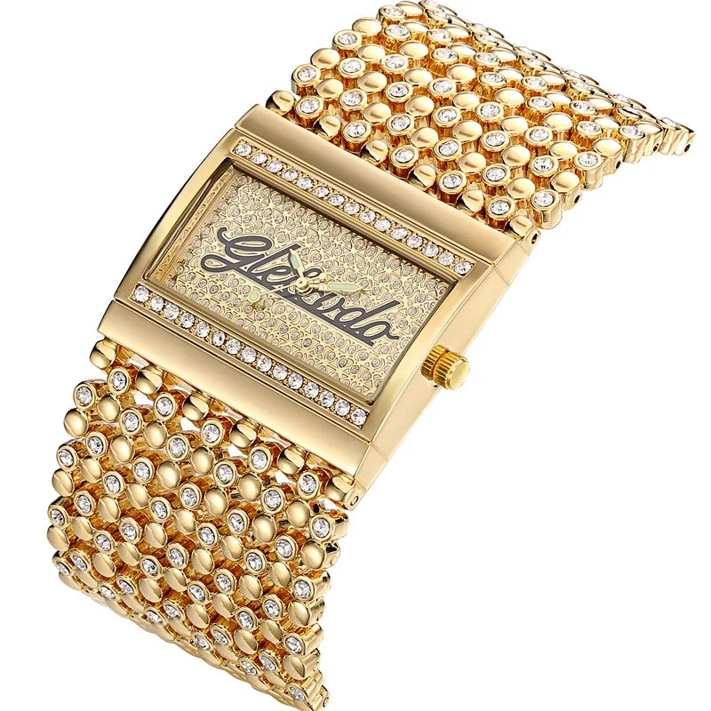 Golden Statement Cuff Watch | Bold Square Minimalist Bangle Timepiece