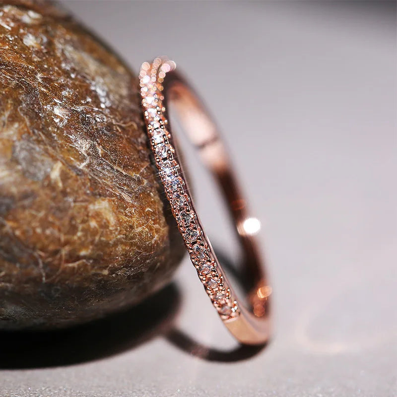 Minimalist Thin Stacking Ring | AAA+ Cubic Zirconia Prong Setting, Brass, 1.8g