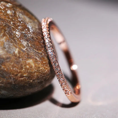 Minimalist Thin Stacking Ring | AAA+ Cubic Zirconia Prong Setting, Brass, 1.8g