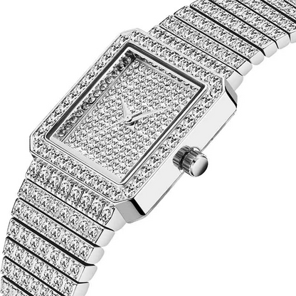 Gold Square Rhinestone Bracelet Watch for Women | Rhinestone Encrusted Quartz Timepiece
