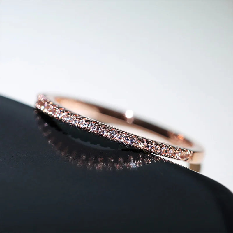 Minimalist Thin Stacking Ring | AAA+ Cubic Zirconia Prong Setting, Brass, 1.8g