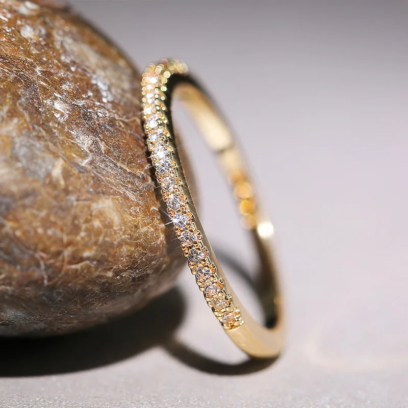 Minimalist Thin Stacking Ring | AAA+ Cubic Zirconia Prong Setting, Brass, 1.8g