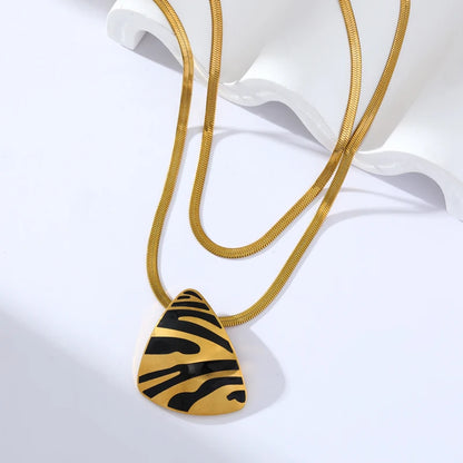 2-Layer Tiger Stripe Pendant Necklace | Waterproof 316L Stainless Steel, Round & Square Pendants
