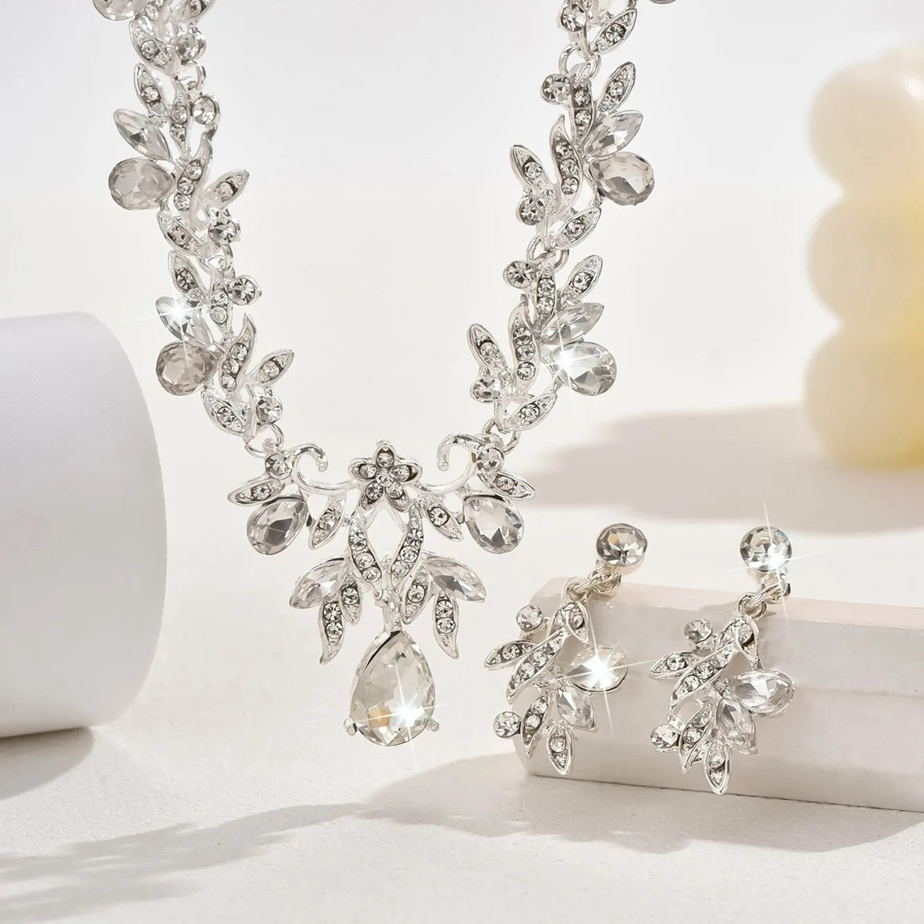 3pcs Waterdrop Choker Necklace & Earring Set for Women | Crystal Collar for Prom, Bridal & Wedding