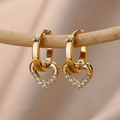 Hollow Zircon Heart Studs | Waterproof Gold Stainless Steel Screw-Back Earrings