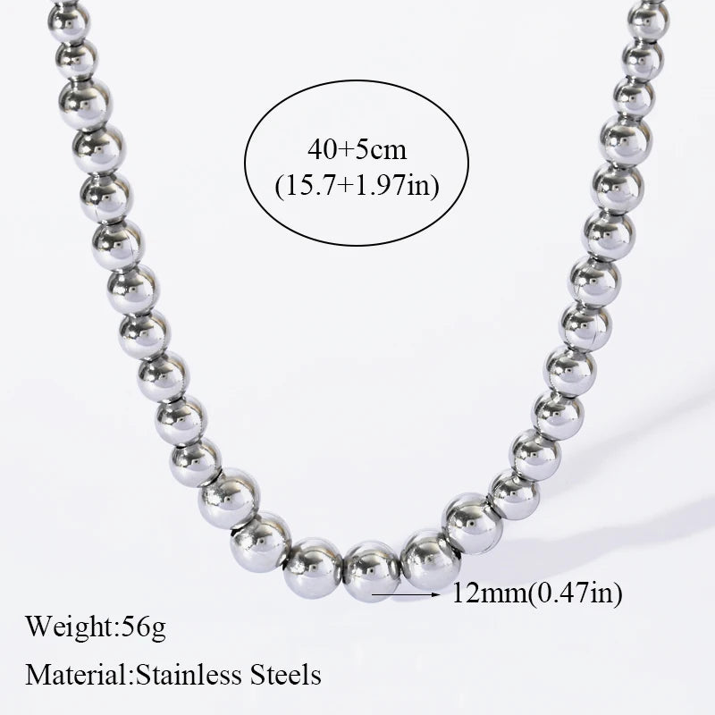 Solid Sphere Minimalist Necklace | Waterproof 316L Stainless Steel Gold Bead Link Chain