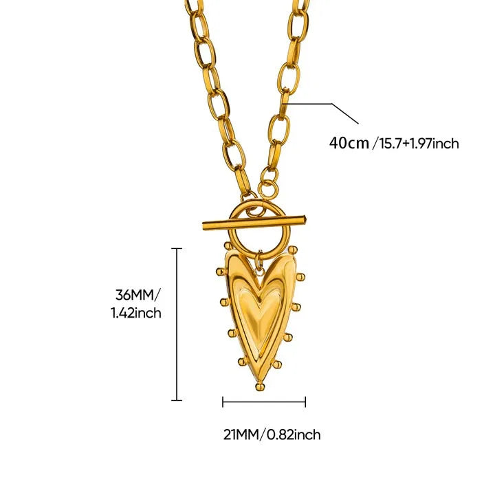 Modern Love Heart Pendant Necklace | Waterproof 316L Stainless Steel with Lip Chain
