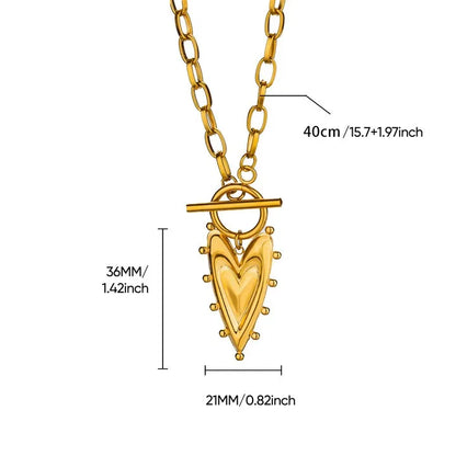 Modern Love Heart Pendant Necklace | Waterproof 316L Stainless Steel with Lip Chain