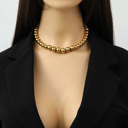 Solid Sphere Minimalist Necklace | Waterproof 316L Stainless Steel Gold Bead Link Chain