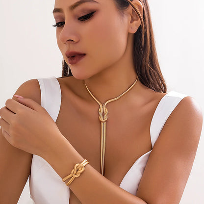 Snake Chain Tassel Choker & Drop Earrings Set | Gold-Tone Iron Alloy, 33g