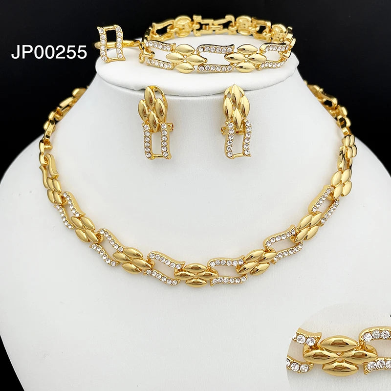 4-Piece Cuban Link Heart Jewellery Set | Gold-Plated Alloy Necklace, Bracelet, Earrings & Ring