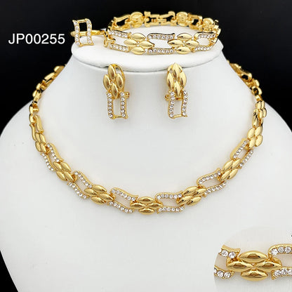 4-Piece Cuban Link Heart Jewellery Set | Gold-Plated Alloy Necklace, Bracelet, Earrings & Ring