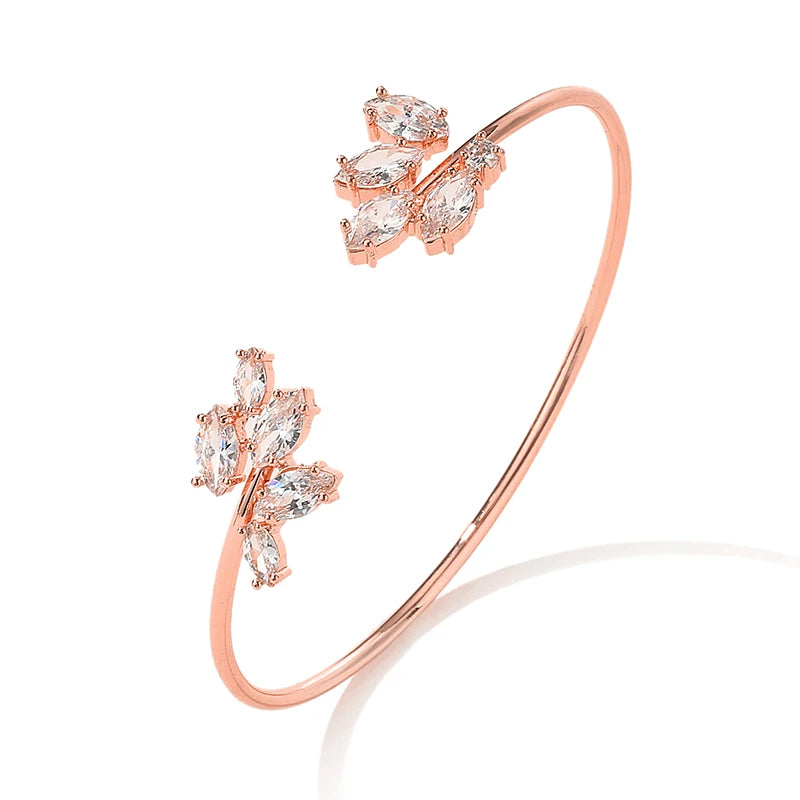 Geometric Gold Cuff Bangle | AAA+ Cubic Zirconia Tension Setting, Copper, 7g