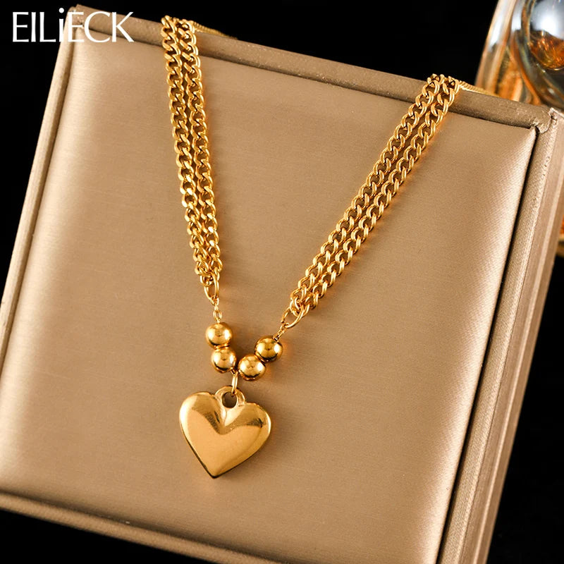 Bold Glossy Heart Statement | Waterproof 316L Stainless Steel Chunky Link Chain Necklace