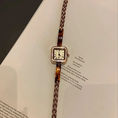 Vintage Square Amber-Tone Watch | 22mm Roman Numeral Stainless Steel Bracelet