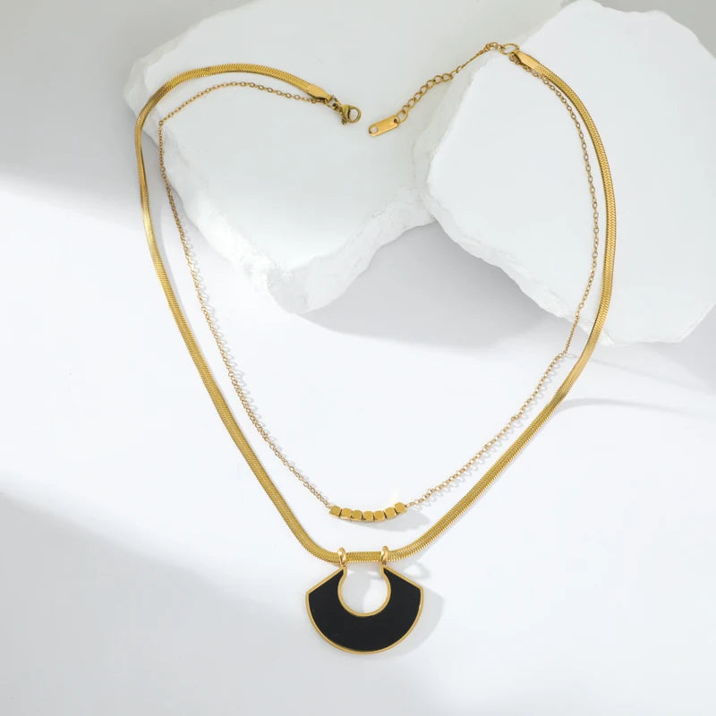 2-Layer Tiger Stripe Pendant Necklace | Waterproof 316L Stainless Steel, Round & Square Pendants
