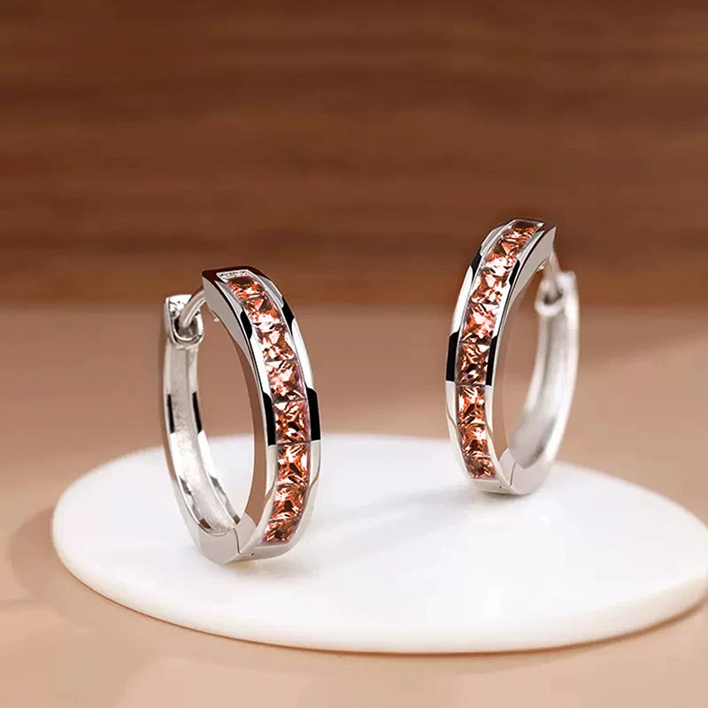 Princess Cut Crystal Hoop Earrings | Elegant Square Cubic Zirconia Gold-Tone Huggies