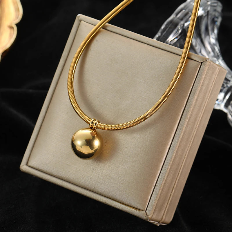 Solid Sphere Minimalist Necklace | Waterproof 316L Stainless Steel Gold Bead Link Chain