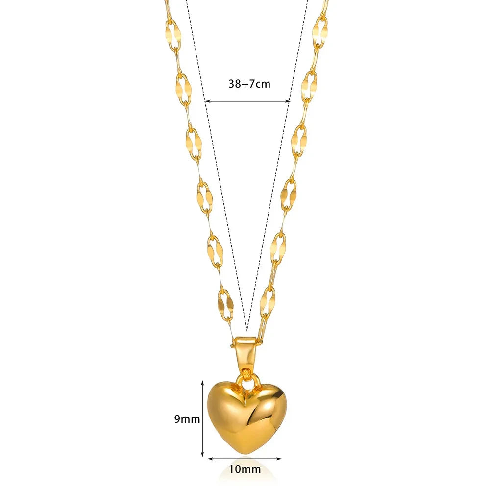 Modern Love Heart Pendant Necklace | Waterproof 316L Stainless Steel with Lip Chain