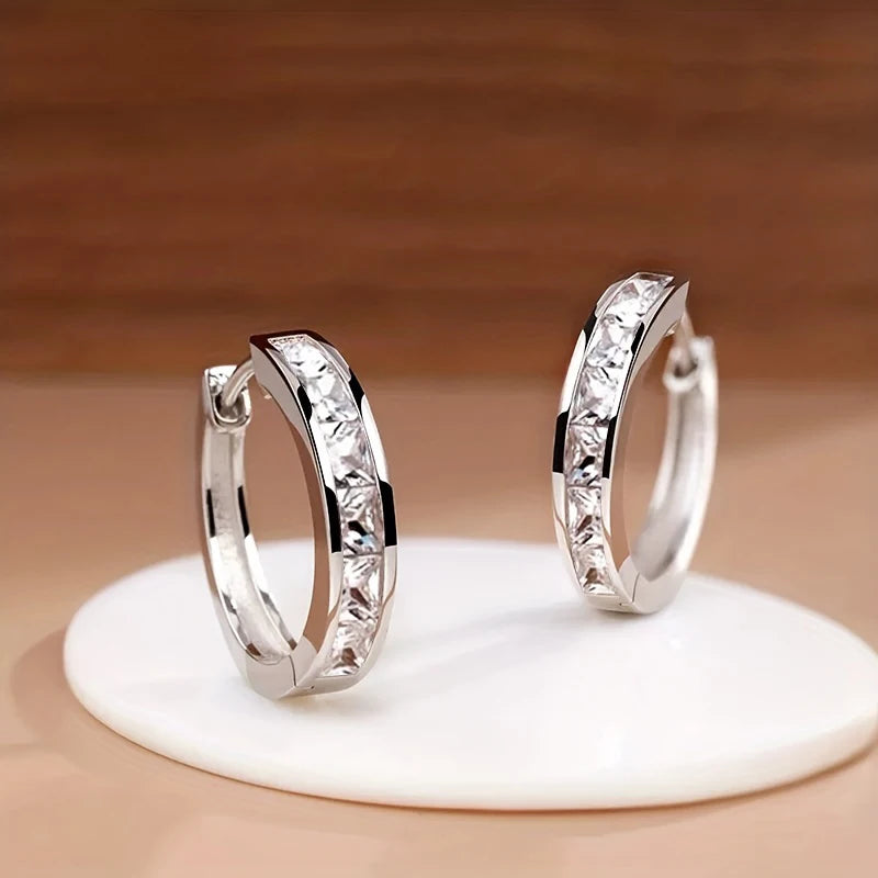 Princess Cut Crystal Hoop Earrings | Elegant Square Cubic Zirconia Gold-Tone Huggies