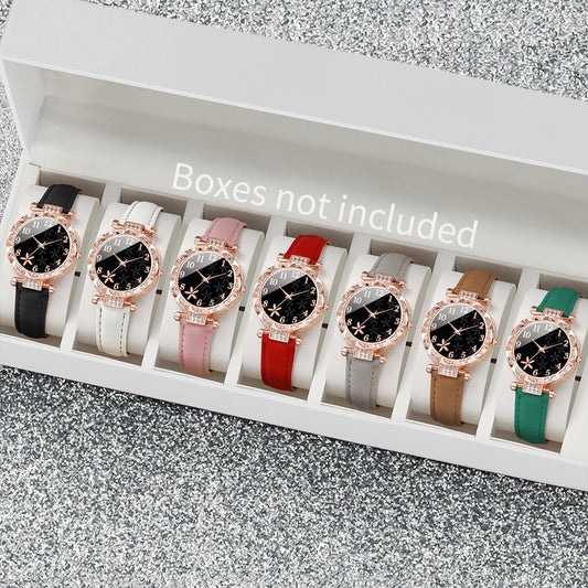 7-Day Style Essential Collection | 7-Piece Rhinestone Watch Set with Elegant Leather Bands