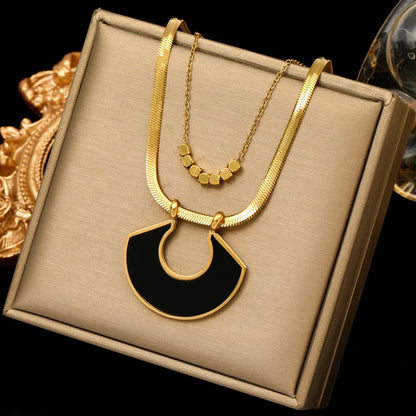 2-Layer Tiger Stripe Pendant Necklace | Waterproof 316L Stainless Steel, Round & Square Pendants