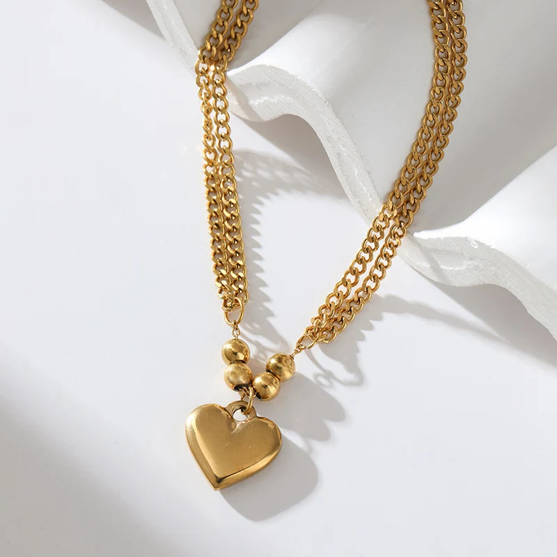 Bold Glossy Heart Statement | Waterproof 316L Stainless Steel Chunky Link Chain Necklace