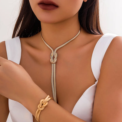 Snake Chain Tassel Choker & Drop Earrings Set | Gold-Tone Iron Alloy, 33g