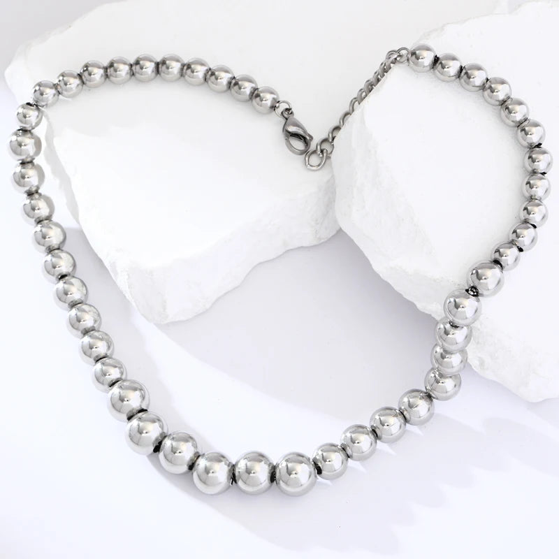 Solid Sphere Minimalist Necklace | Waterproof 316L Stainless Steel Gold Bead Link Chain