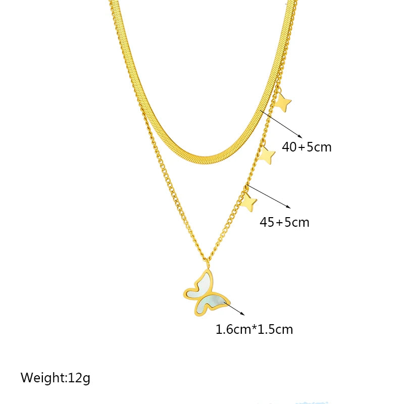 Heart Eye & Butterfly Multi-Motif Necklace | Waterproof 316L Stainless Steel Gold Link Chain